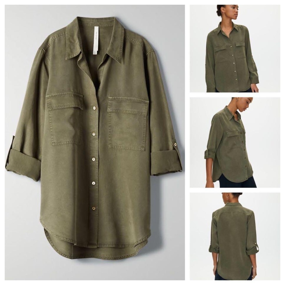 Aritzia Babaton Utility Button Up Long Sleeve Khaki Shirt Size XXS